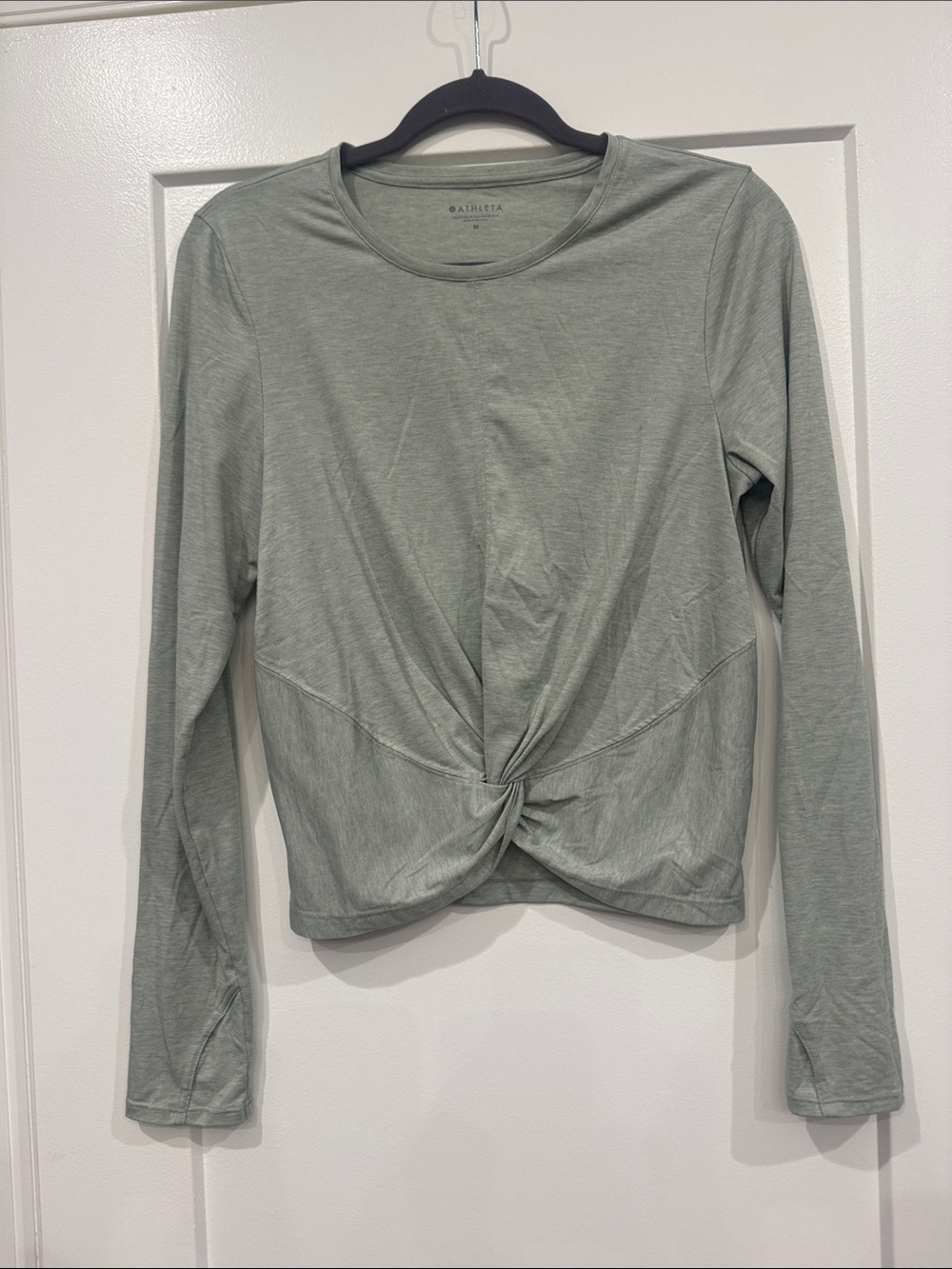 Athleta Light Sage Green Long Sleeve Twist-Knot Performance Top